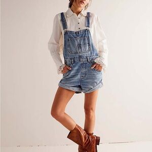 Free People Ziggy Shortalls Denim Overalls in Follow Your Heart